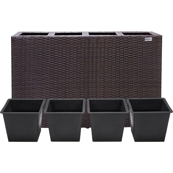 Casaria Pflanzkübel, 4 Innentöpfe Herausnehmbar Polyrattan 95x27x60cm Blumentopf Braun – Bild 3