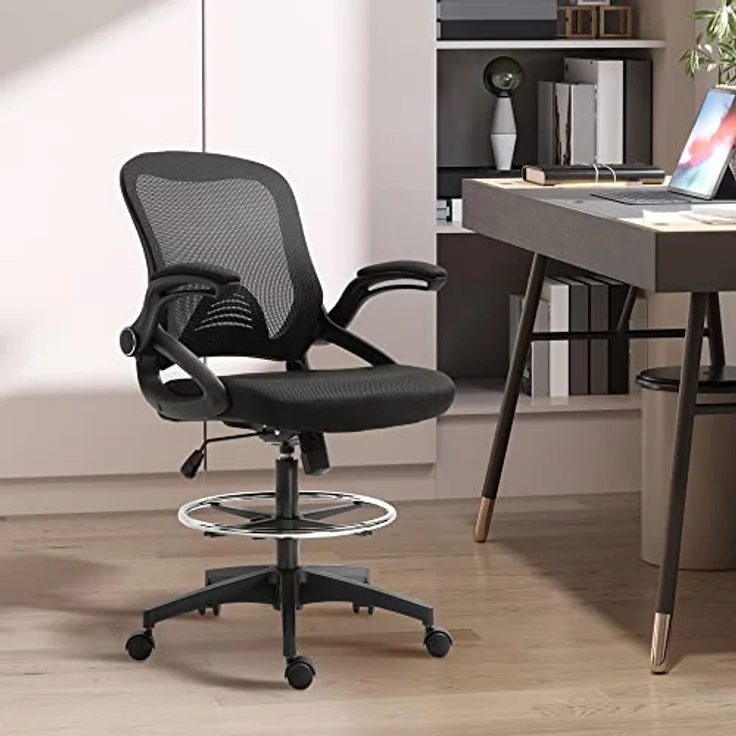 Vinsetto Drehstuhl Mesh, Schwarz, ergonomisch, höhenverstellbar, mit hochklappbaren Armlehnen, 60x126x64 cm – Bild 2