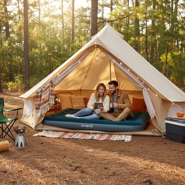 Avenli Luftmatratze Camping CloudCoil grün mit eingebauter Fußpumpe 203x152x22cm – Bild 3