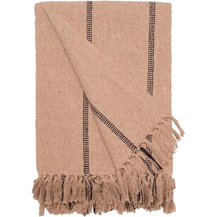 Decke Überwurf Streifen Groß 100% Baumwolle 130x180 cm Skandinavisch Beige/Schwarz – Bild 1