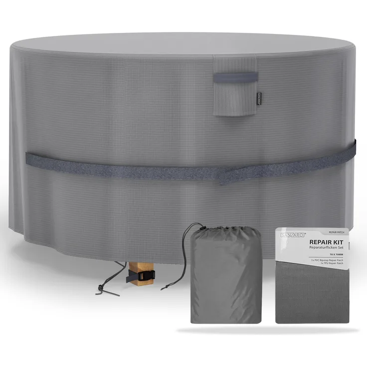 SANZARO Gartenmöbel Abdeckung Rund für Gartentische Winterfest - 600D Oxford Gewebe mit RipStop-Technologie, UV-Beständig, Wasserdichte Abdeckhaube für Outdoor Möbelsets, Ø 230x100 cm