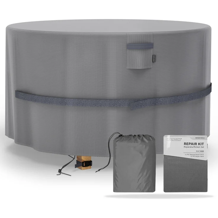 SANZARO Gartenmöbel Abdeckung Rund für Gartentische Winterfest - 600D Oxford Gewebe mit RipStop-Technologie, UV-Beständig, Wasserdichte Abdeckhaube für Outdoor Möbelsets, Ø 230x100 cm – Bild 1