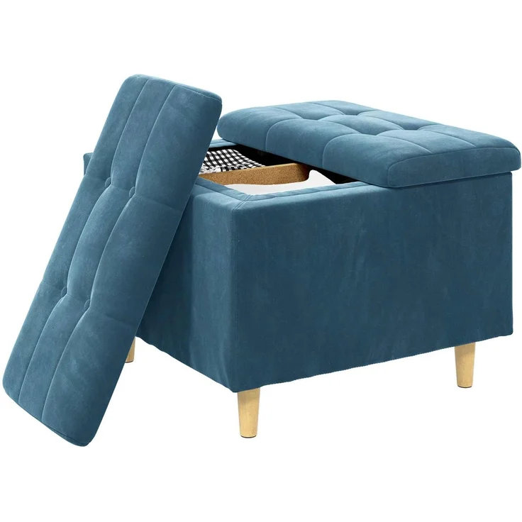 vidaXL Ottoman mit Stauraum Blau 60 x 60 x 45 cm Samt 876824 – Bild 3