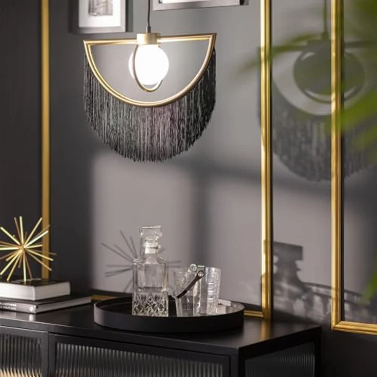 LEDKIA LIGHTING Pendelleuchte Dalila, Metall mit Fransen in Schwarz, G9, 33 cm Höhe – Bild 3