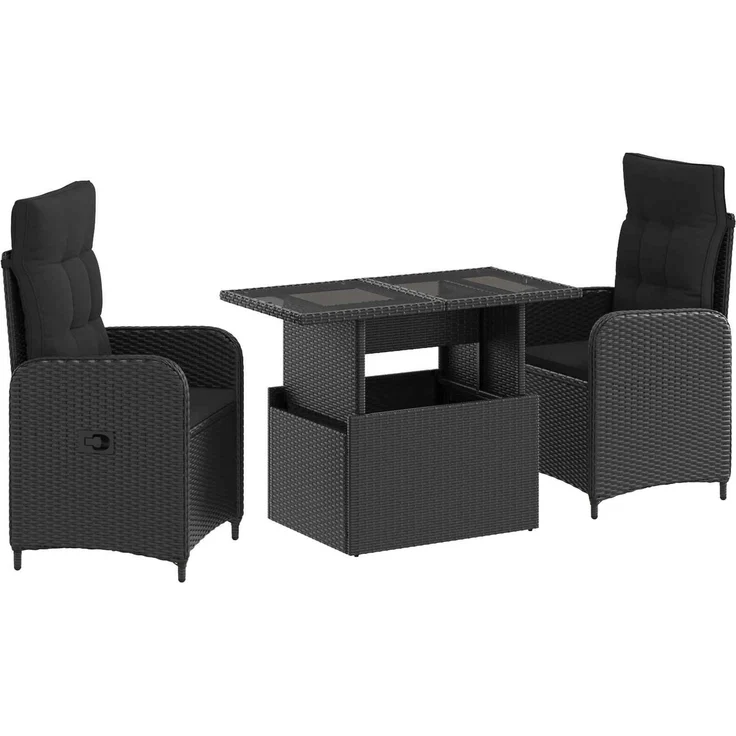 vidaXL Outdoortisch-Set 3 stk. Schwarz 100 x 55 x 73 cm Poly-Rattan 3422400 – Bild 2