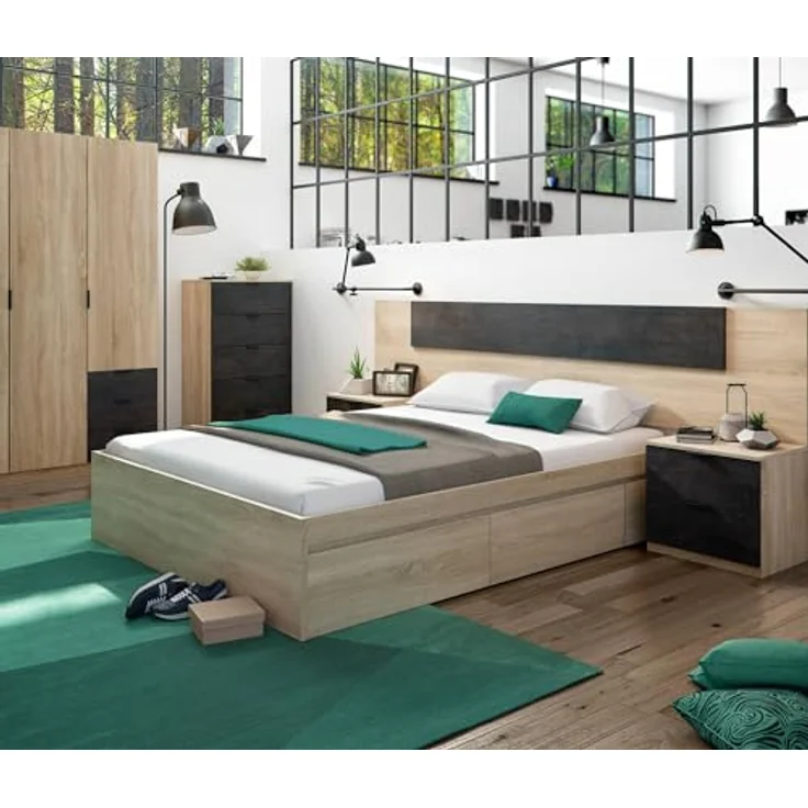 Dmora - Mesquite-Kommode, Kommode mit 5 Schubladen, Kommode für das Schlafzimmer, moderne Kommode, 60x40h110 cm, Eiche und Anthrazit – Bild 4