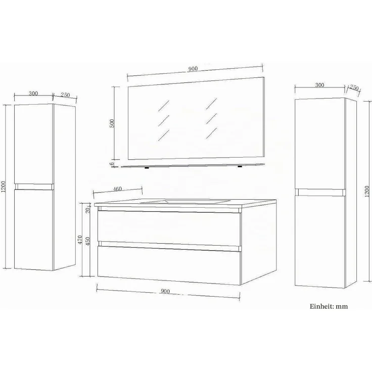 Homeline Badezimmermöbel Set Deniz Kosmetik Hochglanz Spiegelschrank Keramik Weiß LED 90 cm – Bild 3