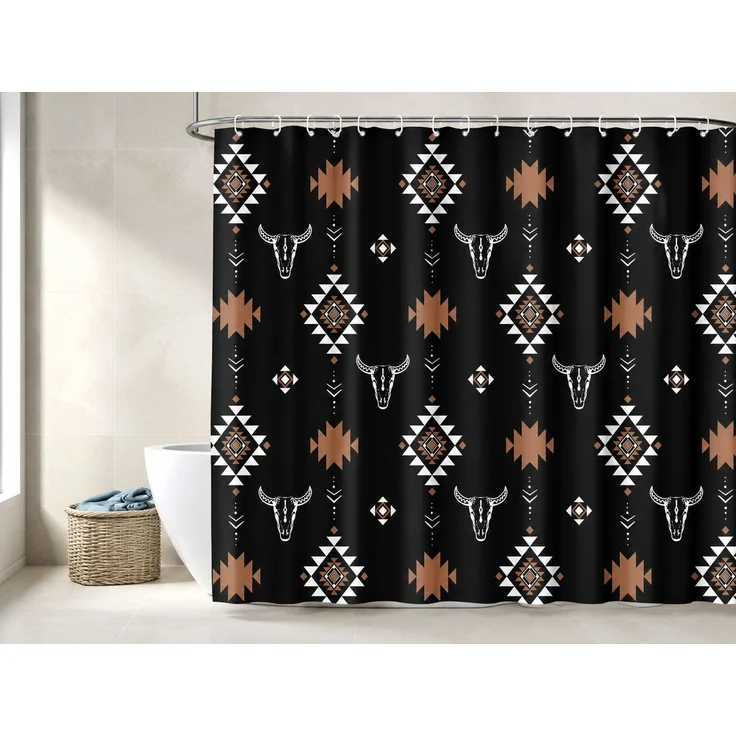 Duschvorhang mit Western-Indianermuster wasserdicht und schimmelresistent Schwarz 150 x 180 cm – Bild 2