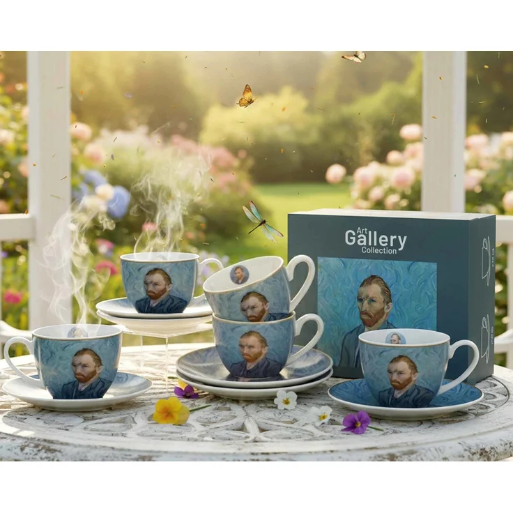 DUO ART GALLERY 2er-Set Espressotasse mit Untertasse PORTRAIT OF Van Gogh, New Bone China Porzellan – Bild 8