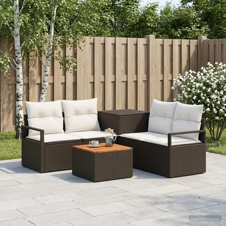 vidaXL Sofa Set 6 stk. Schwarz und Cremeweiß Polyrattan und Stahl 3447233 – Bild 1