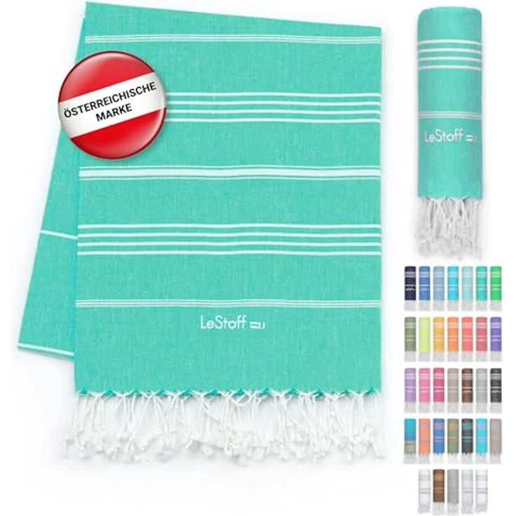 LeStoff das traditionelle Hamamtuch Strandtuch Badetuch Saunatuch Duschtuch Spa Sport Yoga Reisen 100% Bio-Baumwolle. Nachhaltig, natürlich, weich und vorgewaschen. (95x180 cm, Turquoise) – Bild 2