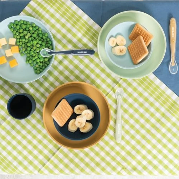 Nattou 4-tlg. Geschirr Set Silikon, BPA-frei, mit Saugnapf, Sand Green – Bild 2