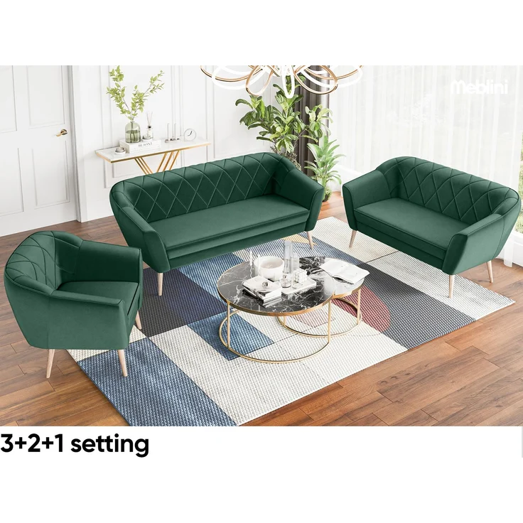 MEBLINI Mini Sofa 2-Sitzer für Wohnzimmer - Mini Lounge für zwei Personen - Küchensofa - Sofa Klein - GISELA - 2 - Grün Samt – Bild 6