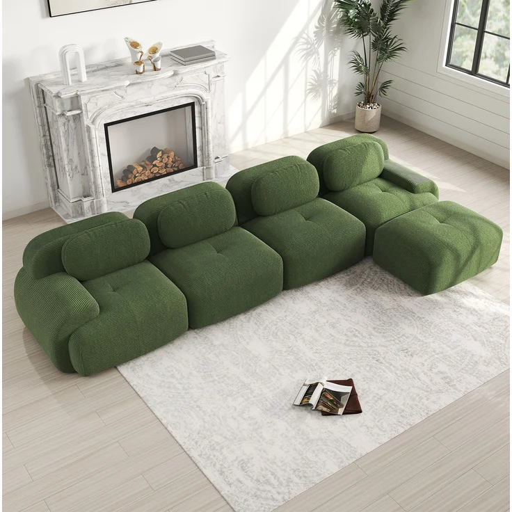 DESVIAE Sofa modular und rahmenlos aus Cordstoff Grün mit 32D-Hochdichteschaum, 388 x 178 x 70 cm – Bild 3