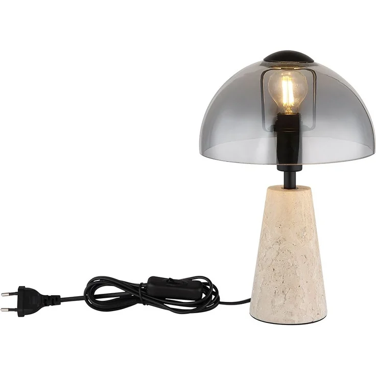 Tischleuchte, Travertine Stein, Glas rauchfarben, H 31 cm – Bild 7