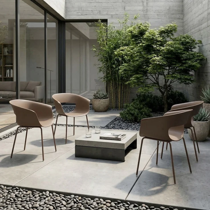 Gartenstühle 4er Set ergonomisch Balkonstühle mit Ausschnittdesign Armlehne Wetterfest röstbeständig Kaffee--Kaffee--74x51x61cm--YOUDENOVA – Bild 4
