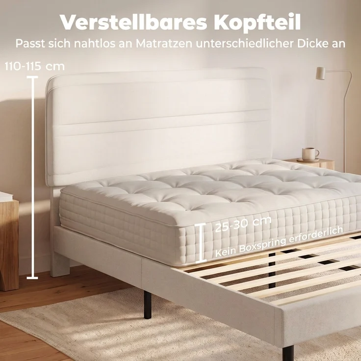 HOMCOM Bettgestell, Polyester, Sperrholz, Beige, 153 x 207 x 115 cm – Bild 4