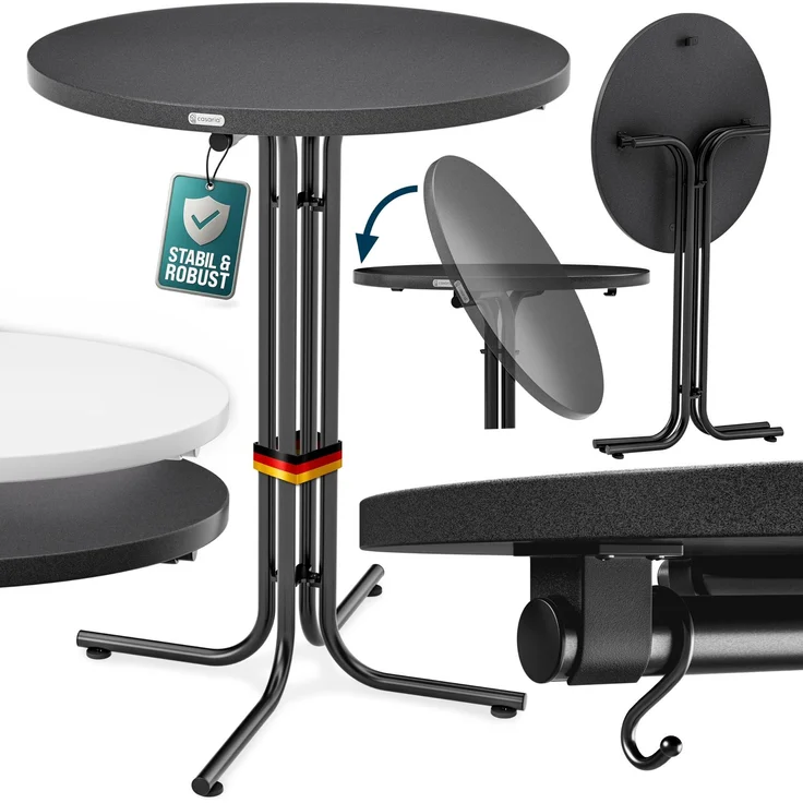 Casaria® Stehtisch 2er Set Klappbar Outdoor Gastro Bistro 2X Haken Ø 70 cm Rund Witterungsbeständig Grau Anthrazit Partytisch pulverbeschichtet Metall