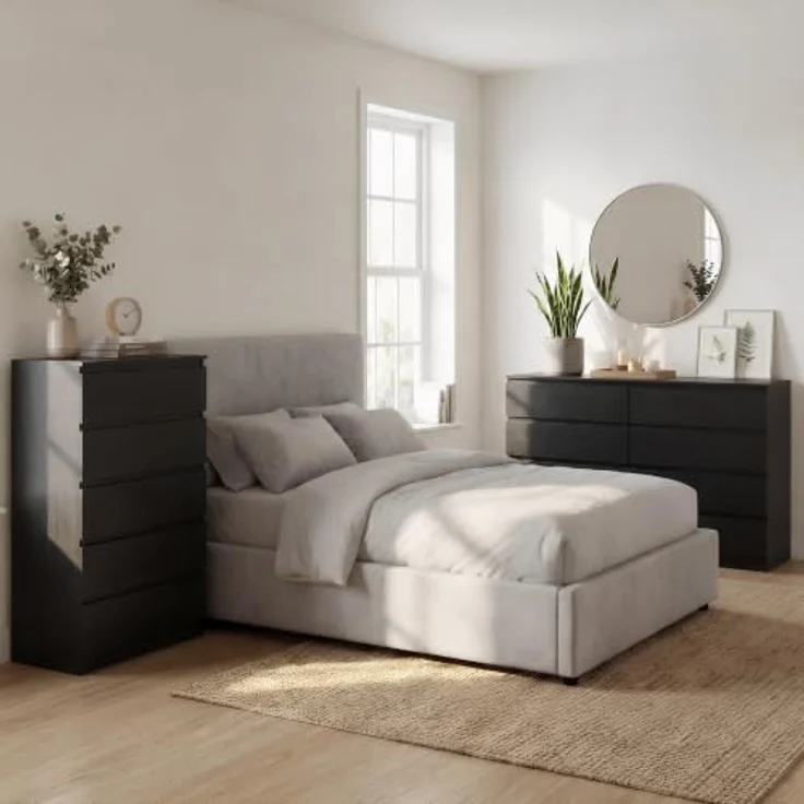 Jocoevol Kommode mit 5 Schubladen für Schlafzimmer, 60 x 39 x 100 cm, Modernes Schlichtes Design, Holzkommode mit tiefen Schubladen, für Wohnzimmer, Flur oder Eingangsbereich, Schwarz – Bild 8