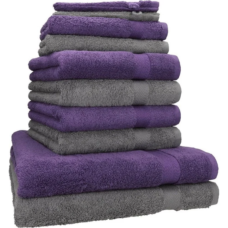 Betz Handtuch Set 10-tlg. Handtuch-Set Premium Farbe Lila & Anthrazit, 100% Baumwolle (Set, 10-St) – Bild 1