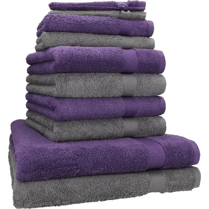 Betz Handtuch Set 10-tlg. Handtuch-Set Premium Farbe Lila & Anthrazit, 100% Baumwolle (Set, 10-St)