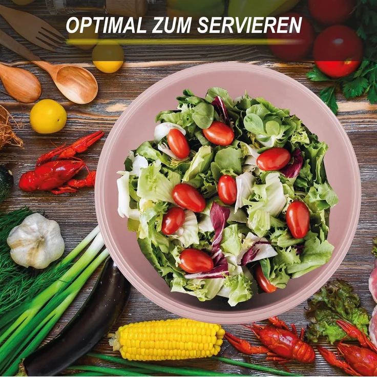 Salatschüssel 5er Set ( 700ml - 6 L ) "Rosa" - Rührschüssel Vorratsschüssel, Spülmaschinenfest ( Ø16cm - Ø32cm ) Lebensmittelbehälter, stapelbar – Bild 7