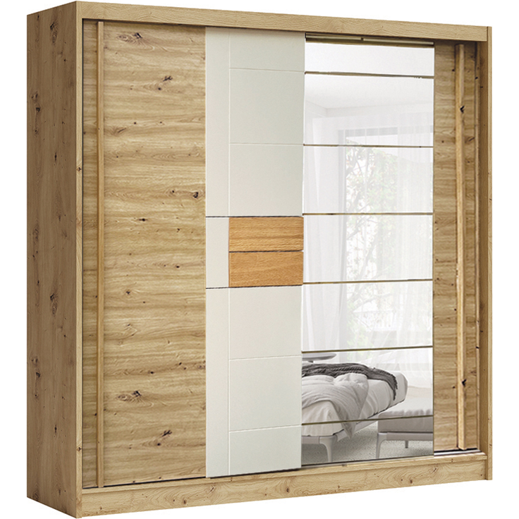 AVANTGARDE Schwebetürenschrank 200 cm mit Spiegel, Artisan/Kaschmir - Art. FADOME-AV-2-200