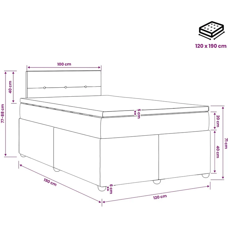 vidaXL Boxspringbett mit Matratze mit Kopfteil Blau 120 x 190 cm Samt 3451641 – Bild 11