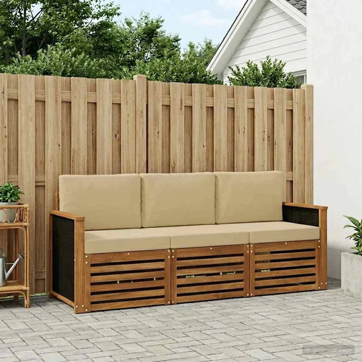 vidaXL Outdoor-Sofagarnitur 3 stk. 3-Sitzer Natur und Beige 3383954 – Bild 1