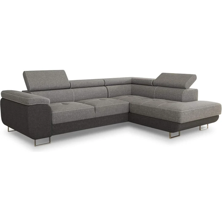 Ecksofa Caris mit Schlaffunktion, Bettkasten und einstellbare Kopfstützen (Dunkelgrau + Grau (Sawana 05 + Sawana 21), Ecksofa Rechts) – Bild 1