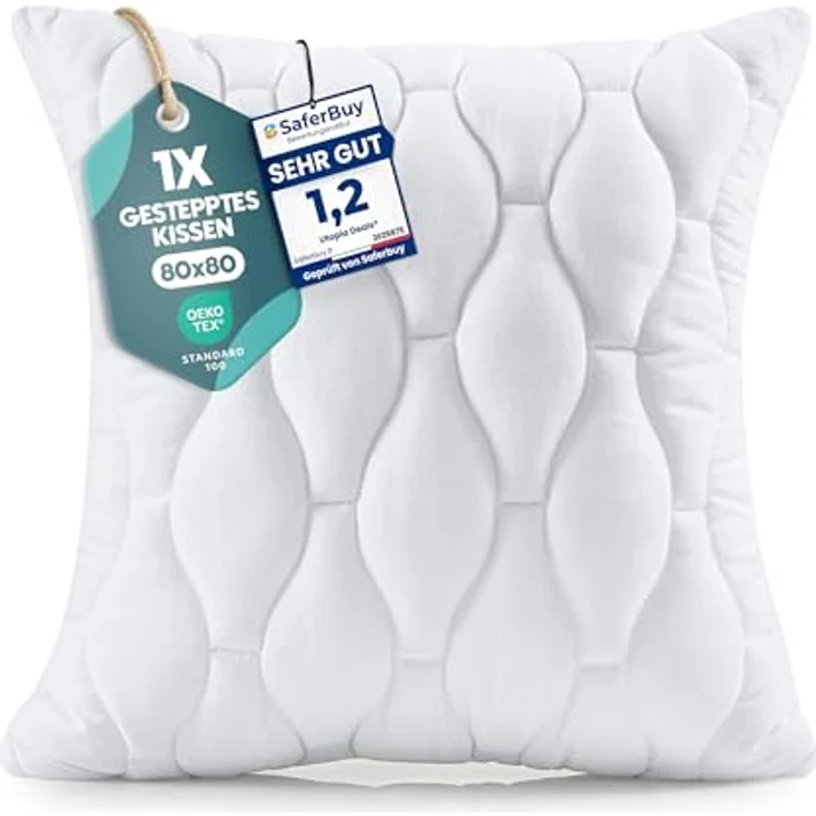 Utopia Bedding Kopfkissen 80x80 cm, gesteppte Mikrofaser für Bett und Dekoration, weich und atmungsaktiv – Bild 1