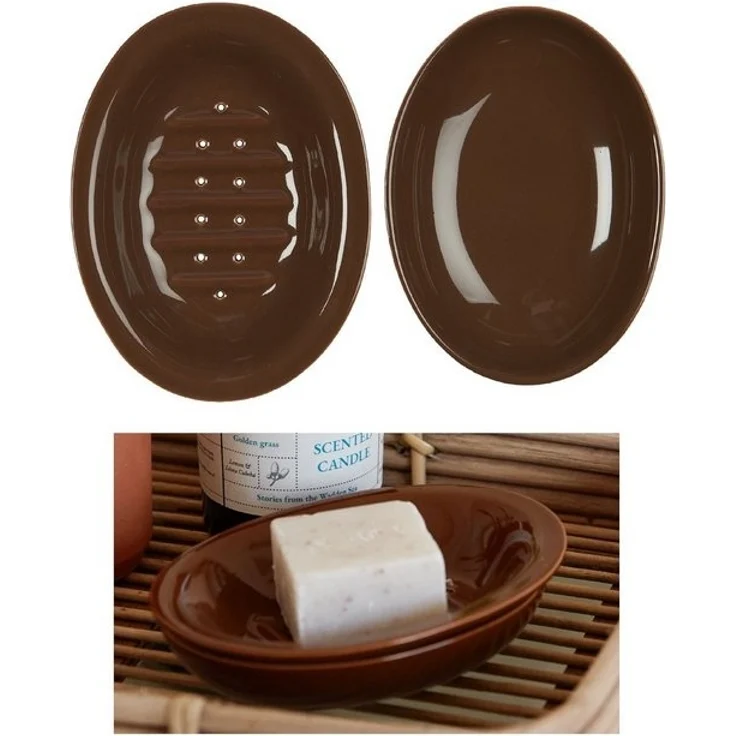 Ib Laursen - Seifenschale 2-tlg. mit Ablaufschale Keramik Braun Retro 1970-14 – Bild 4