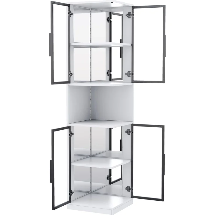 ZUBALIYA 205cm hoher LED-Vitrinenschrank mit doppelten Glastüren und verspiegelter Rückwand, mit farbwechselnder Beleuchtung und Kippschutzvorrichtung–elegant, vollständig transparent–Weinschrank, Bücherregal, Weiß – Bild 10