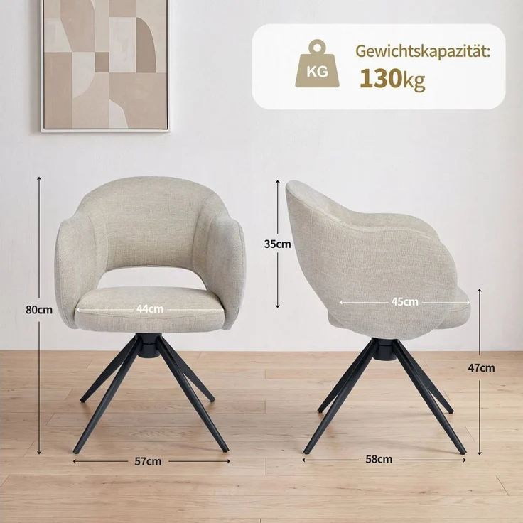 Duhome Esszimmerstuhl (9-235F), 2er Set Esszimmerstühle 180° drehbar mit Rückholautomatik, Chenille – Bild 2