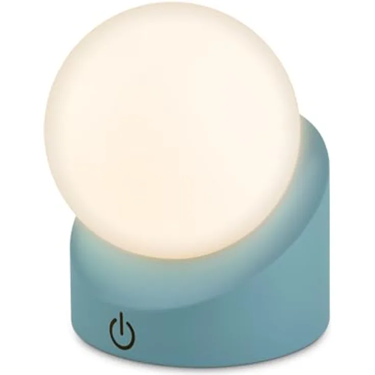 BRILONER - Mini LED Tischlampe kabellos IP54 mit Touch, dimmbar in Stufen, Akku & Lichtquelle tauschbar, Nachttischlampe, Kugel, LED Lampe, Akku Tischleuchte, Outdoor Lampe, 10 x 8 x 9 cm, Blau