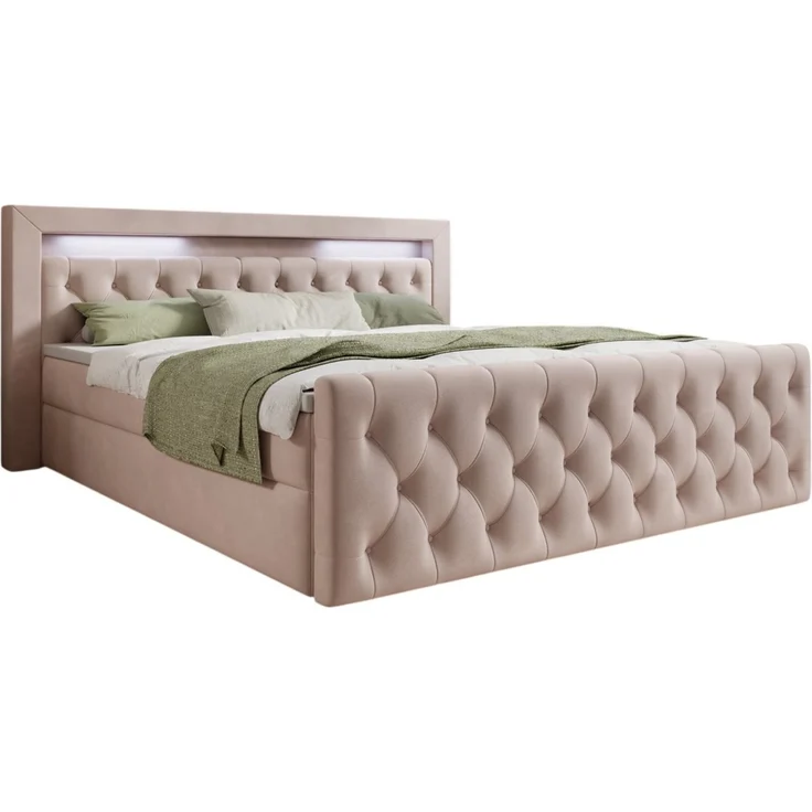 thematys Boxbett LED mit Bettkasten 160x200cm, mit Bonnellfederkernmatratze H3, Bouclé/Velours, mit Stauraum, mit 3 cm Topper, Beige (Velutto 02), Art.-Nr. S04JN0YRSJG – Bild 4