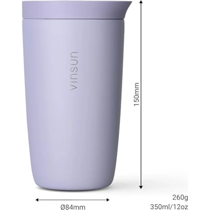 Vinsun Thermobecher Edelstahl Isolierbecher 350ml - Kaffeebecher to Go auslaufsicher, 2-tlg, Edelstahl, Doppelwandig, BPA frei, bruchfest, Einhandbedienung per Knopfdruck – Bild 5