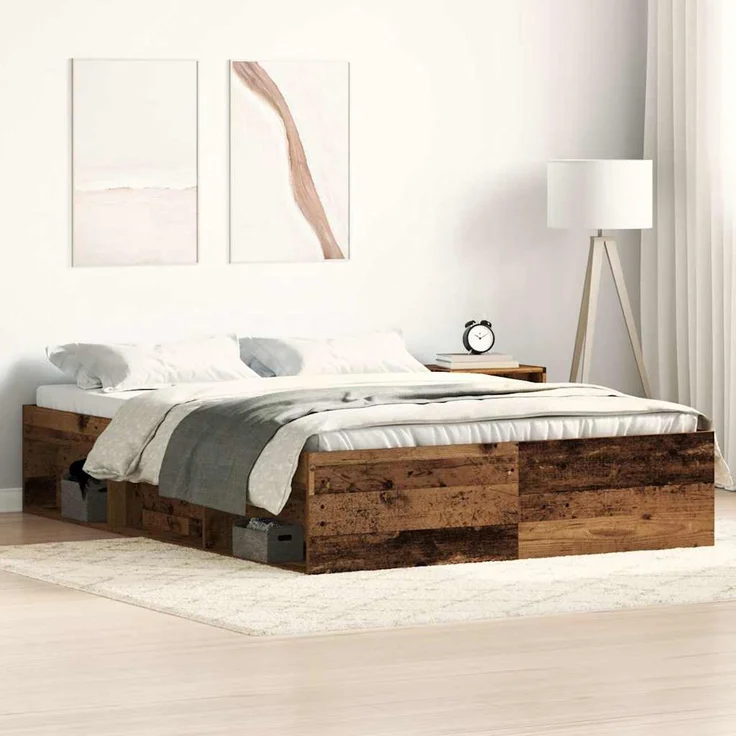 vidaXL Bettgestell ohne Matratze Altholz-Optik 135x190cm Holzwerkstoff 3329315 – Bild 1