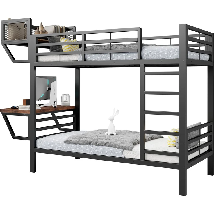 ZUBALIYA Metall-Etagenbett (90 x 200 cm) mit Schreibtisch und Ablagefächern, Lattenrost, platzsparendes Hochbett für Kinder, Jugendliche und Erwachsene, Schwarz – Bild 21