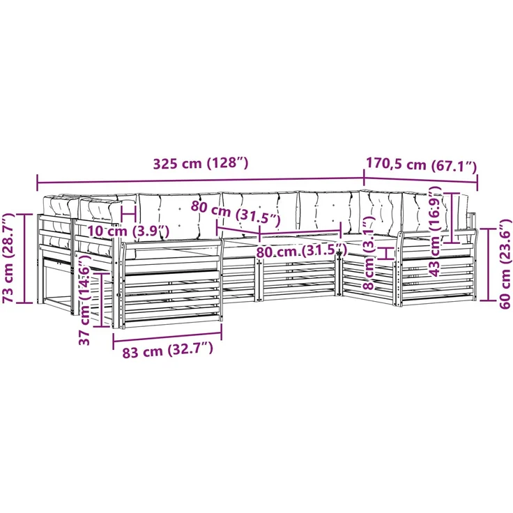 vidaXL Outdoor-Sofagarnitur 6 stk. 6-Sitzer Weiß und Creme 3391045 – Bild 9
