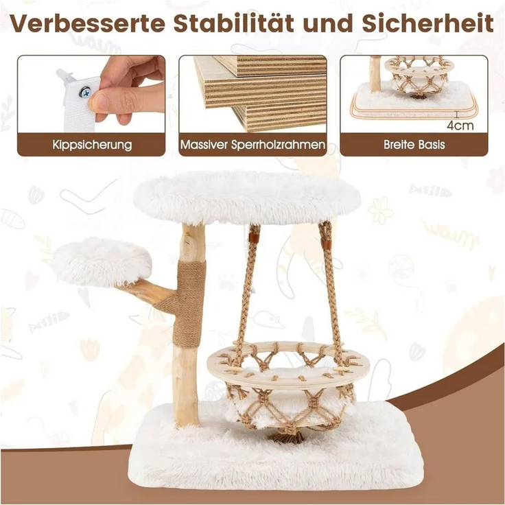 KOMFOTTEU Kratzbaum Katzenbaum, mit Hängeschaukel, Plüschplattform & Kratzsäulen – Bild 2