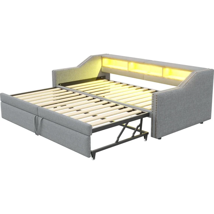Schlafsofa 209,5×97 cm aus Samtstoff mit ausziehbarem Bett, gepolstert, modernes Tagesbett,Beige – Bild 8