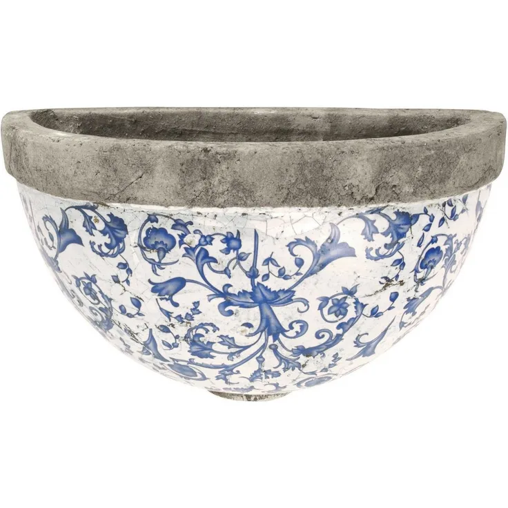 Aged Ceramic Wand Halbschale aus krakelierter Keramik in blau weiß