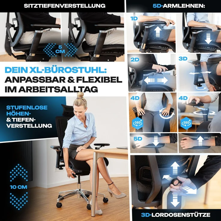 VALKENSTOL M8 - Premium Ergonomischer Bürostuhl Für Große Nutzer Bis 2,00 Meter – Bild 6