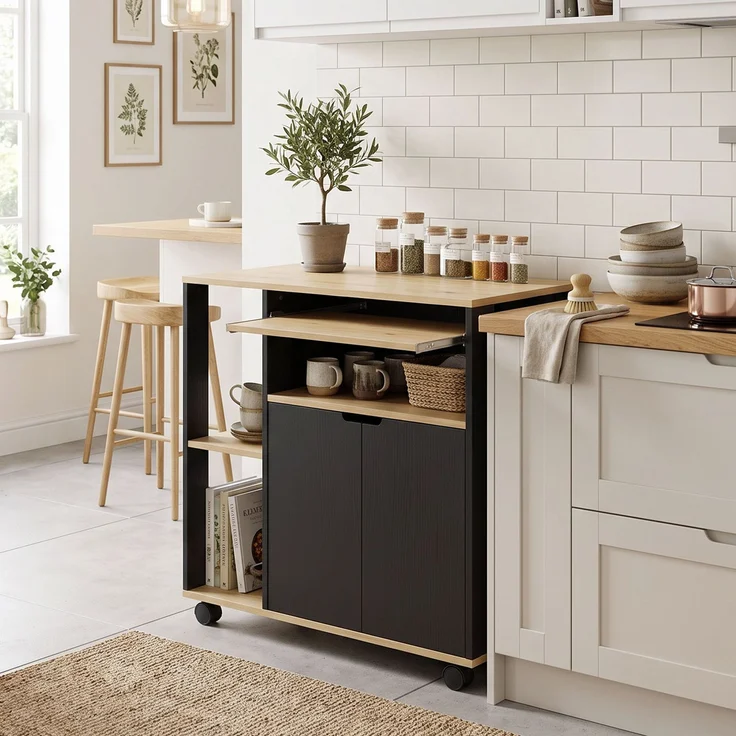 HOMCOM Küchenwagen, MDF, Schwarz, 80L x 40B x 82H cm – Bild 9