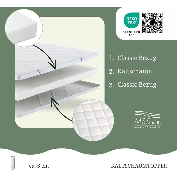 Kaltschaum Topper 190x90x6cm 212g Bezug (190.090.06-KAS) [ROW1371] – Bild 3
