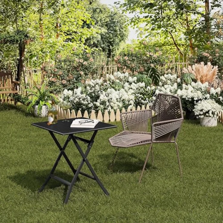 eSituro Klapptisch, Gartentisch Balkontisch wetterfest, Outdoor Beistelltisch klappbar, Kleiner Tisch für Balkon Terrasse Garten, 62x62 cm, 50 kg belastbar, Schwarz – Bild 3
