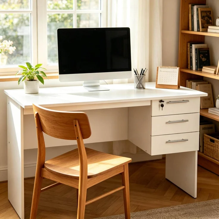 Schreibtisch aus Holz mit 3 Schubladen, 120x60x75 cm, Weiß – Bild 4