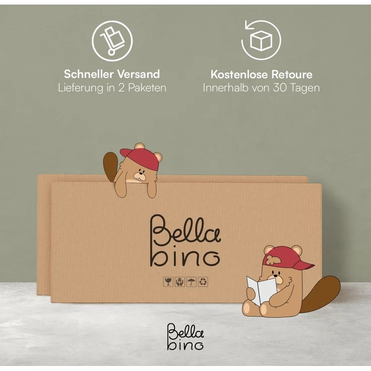 Bellabino 'Bia' Hausbett 120x200 cm, natur, Kiefer Massivholz, Montessori Kinderbett mit Rausfallschutz und Lattenrost – Bild 9