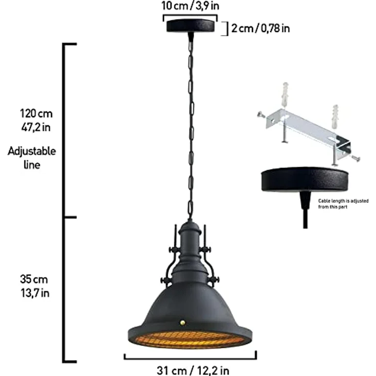 Bamyum Pendelleuchte Bamyum Pendelleuchten I Turami I Schwarz E27 Ø30 cm Metall Lampe, ohne Leuchtmittel – Bild 7